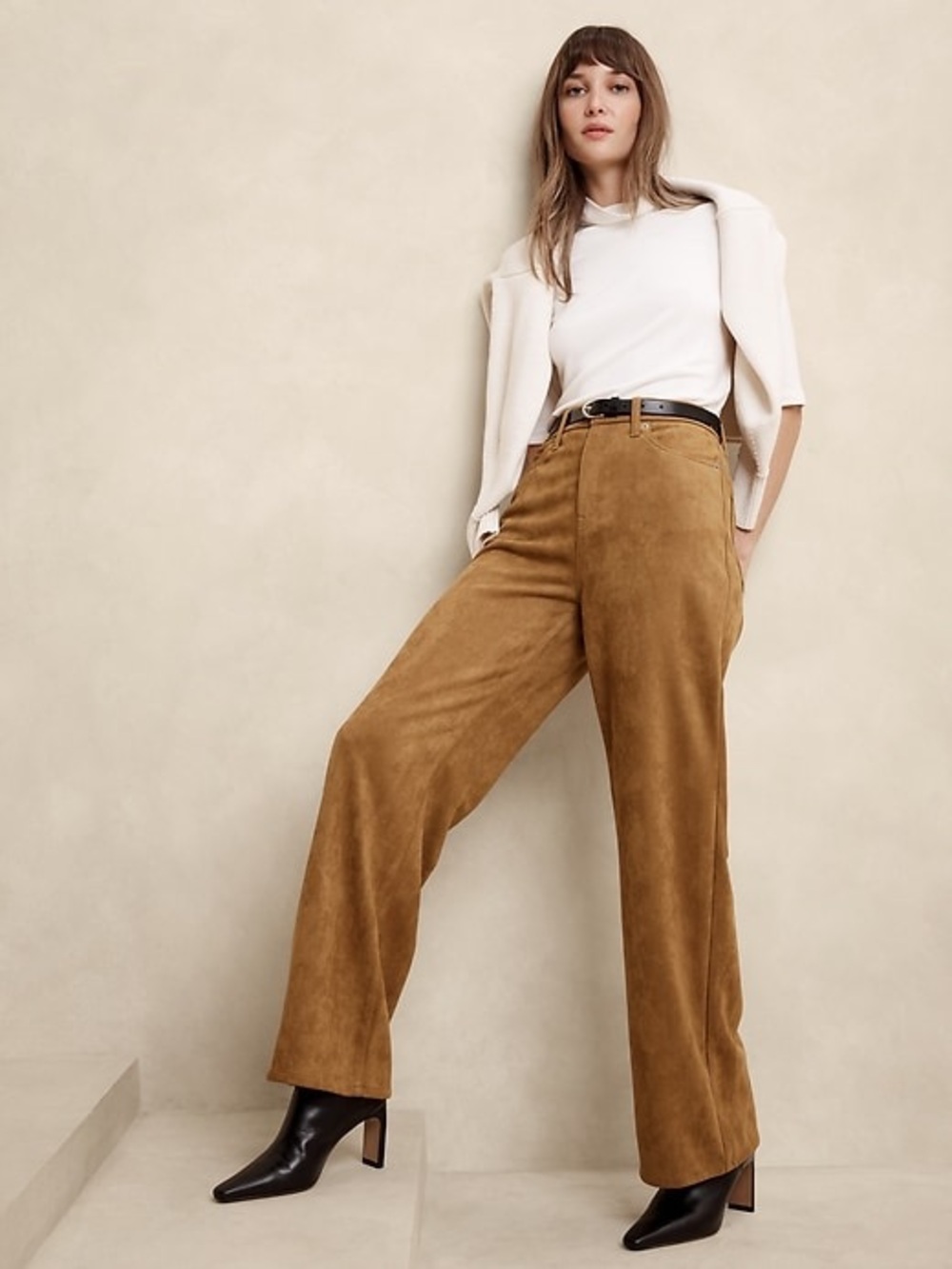 BANANA REPUBLIC Ultra High Rise Wide Leg Vegan Suede Pants Tan Camel Sz 27